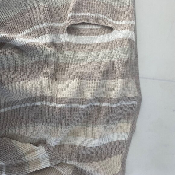 Foxcroft NYC Long Open Knit Cardigan Womens S Tan Beige Striped Lightweight - Picture 5 of 9